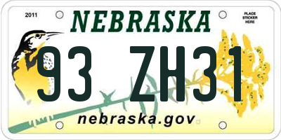 NE license plate 93ZH31