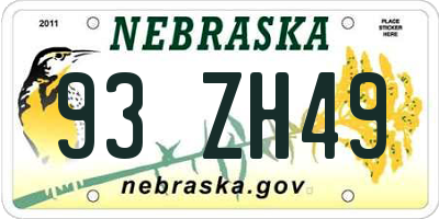 NE license plate 93ZH49