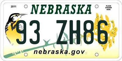 NE license plate 93ZH86