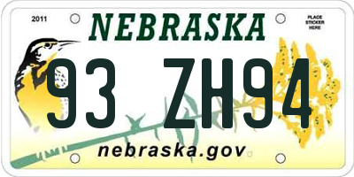 NE license plate 93ZH94