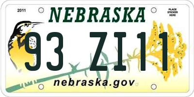 NE license plate 93ZI11