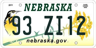 NE license plate 93ZI12
