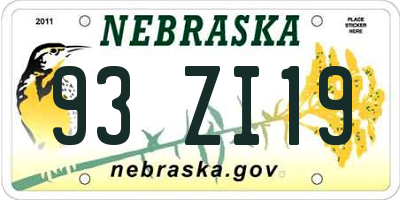 NE license plate 93ZI19