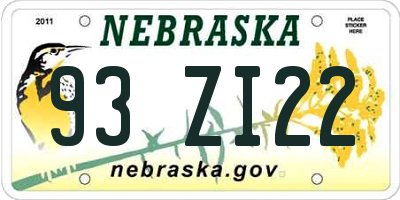 NE license plate 93ZI22