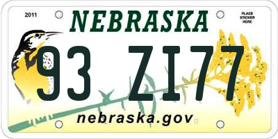 NE license plate 93ZI77