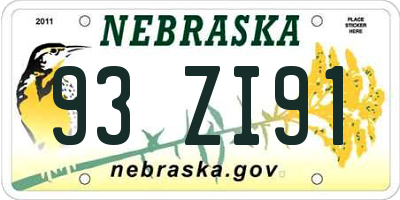 NE license plate 93ZI91
