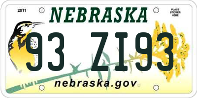 NE license plate 93ZI93