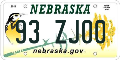 NE license plate 93ZJ00