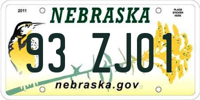 NE license plate 93ZJ01