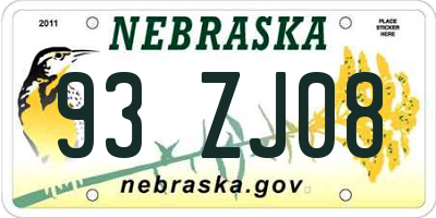 NE license plate 93ZJ08