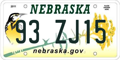NE license plate 93ZJ15