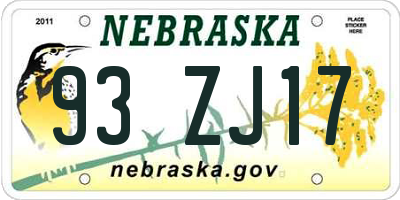 NE license plate 93ZJ17