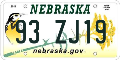 NE license plate 93ZJ19
