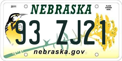 NE license plate 93ZJ21