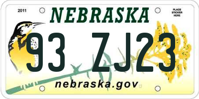 NE license plate 93ZJ23
