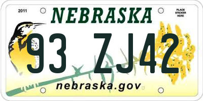 NE license plate 93ZJ42