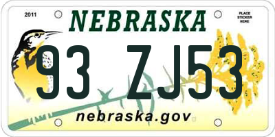 NE license plate 93ZJ53