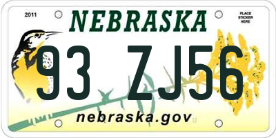 NE license plate 93ZJ56
