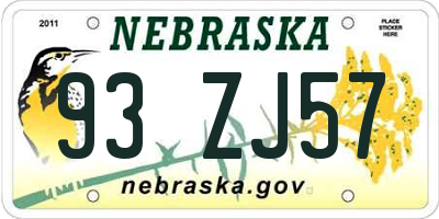 NE license plate 93ZJ57