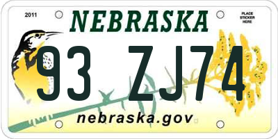 NE license plate 93ZJ74