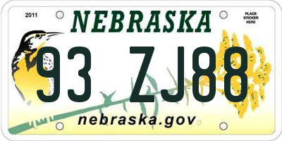 NE license plate 93ZJ88