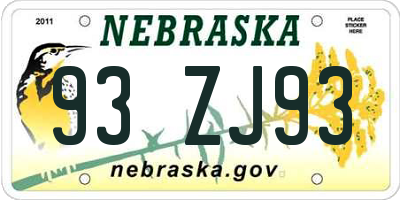 NE license plate 93ZJ93