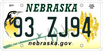 NE license plate 93ZJ94