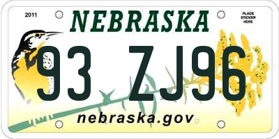 NE license plate 93ZJ96