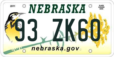 NE license plate 93ZK60