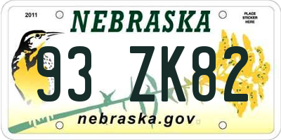 NE license plate 93ZK82