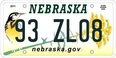 NE license plate 93ZL08