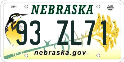 NE license plate 93ZL71