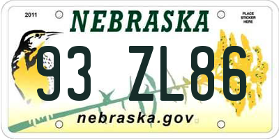NE license plate 93ZL86