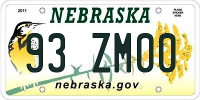 NE license plate 93ZM00