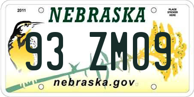 NE license plate 93ZM09