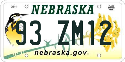 NE license plate 93ZM12