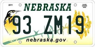 NE license plate 93ZM19