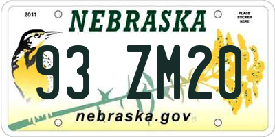 NE license plate 93ZM20