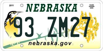 NE license plate 93ZM27