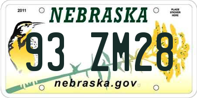 NE license plate 93ZM28