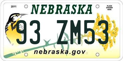 NE license plate 93ZM53