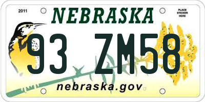NE license plate 93ZM58