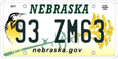 NE license plate 93ZM63