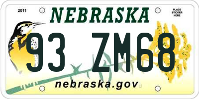 NE license plate 93ZM68