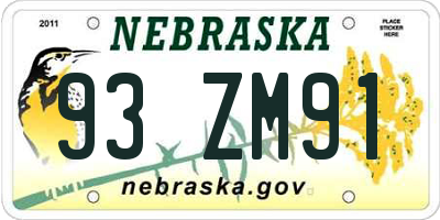 NE license plate 93ZM91