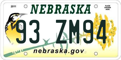 NE license plate 93ZM94
