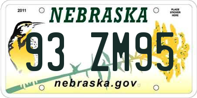 NE license plate 93ZM95