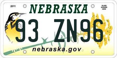 NE license plate 93ZN96