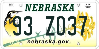 NE license plate 93ZO37