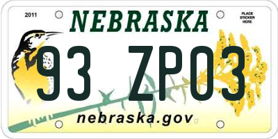 NE license plate 93ZP03